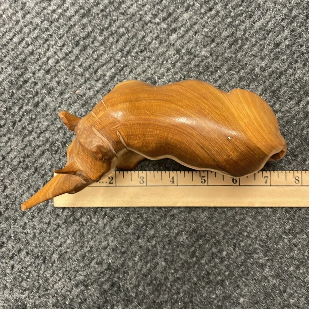 Handcrafted Wooden Rhinoceros Sculpture African Wild Game Solid Wood - Picture 5 of 6